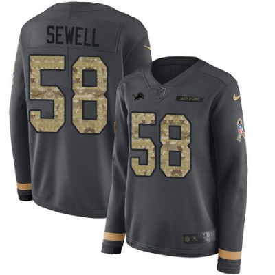 Detroit Lions #58 Penei Sewell Anthracite Salute to Service Women's Stitched NFL Limited Therma Long Sleeve Jersey